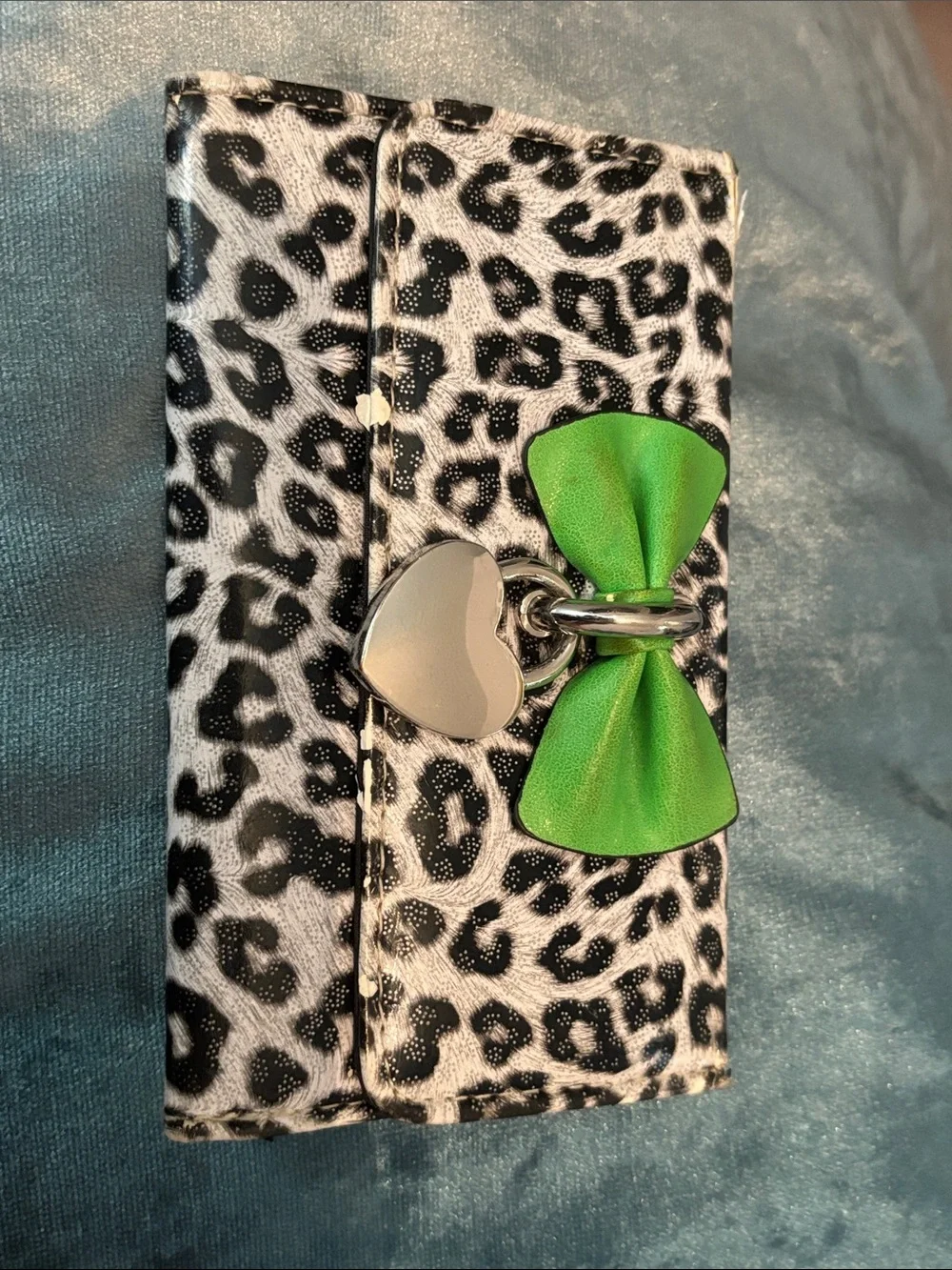 Leopard Print Wallet with Green Bow Accent